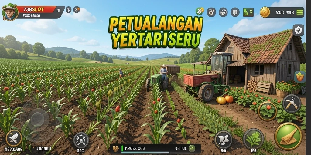 Tampilan gameplay seru di 738SLOT dengan aktivitas pertanian.