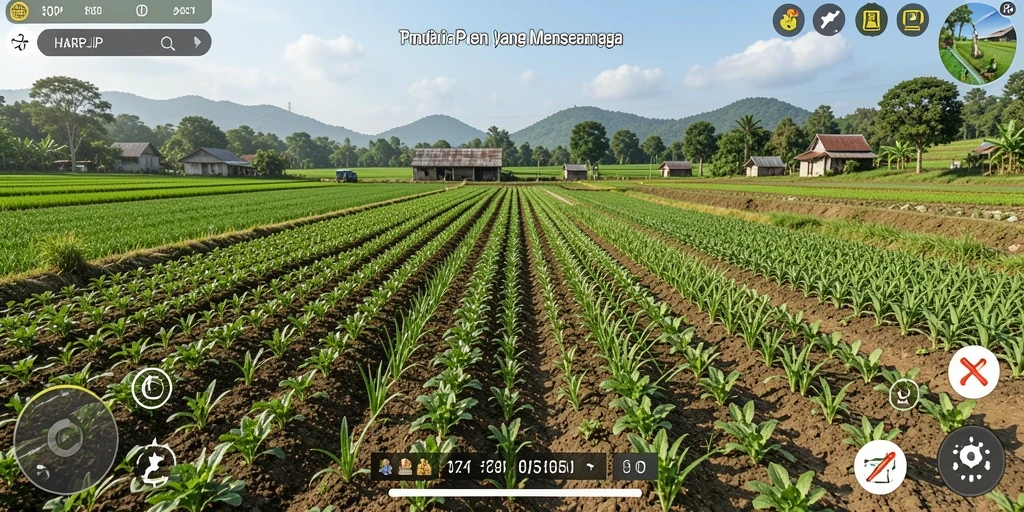 Tampilan seru gameplay HARAPJP saat bertani di ladang.
