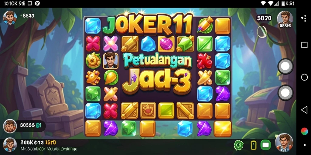 Tampilan gameplay seru JOKER11 dengan elemen Match-3 yang berwarna.