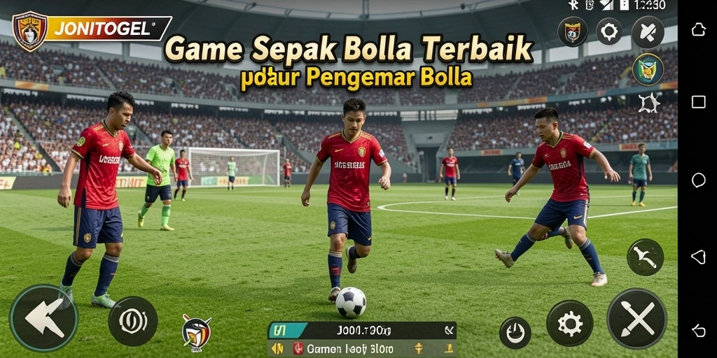 Screenshot dari gameplay JONITOGEL menampilkan pertandingan sepak bola yang menegangkan.