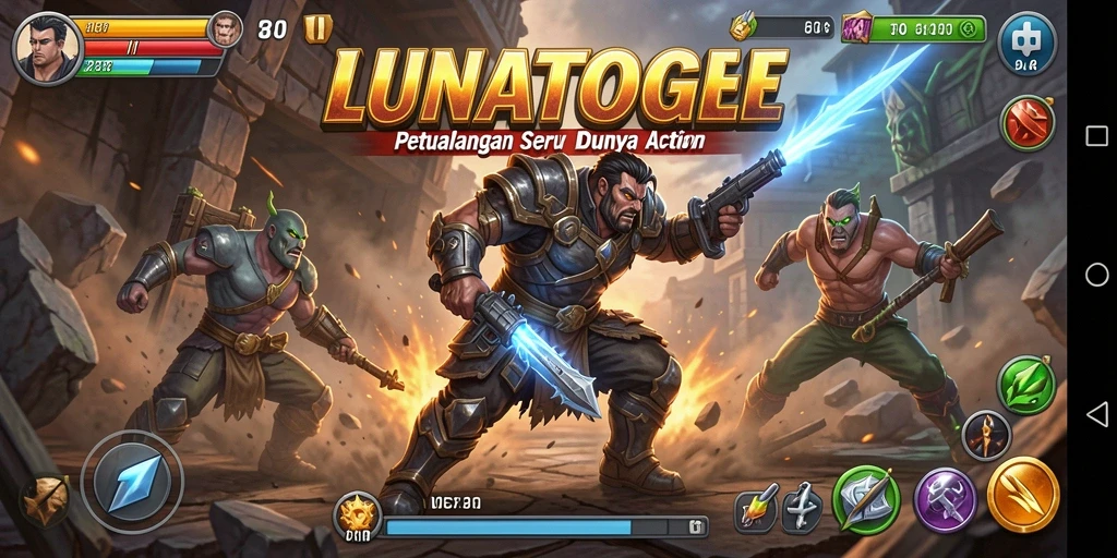 Screenshot menunjukkan aksi intens dalam permainan LUNATOGEL.
