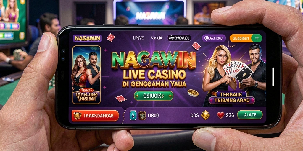 Screenshot gameplay NAGAWIN menampilkan dealer langsung dan suasana kasino yang autentik.