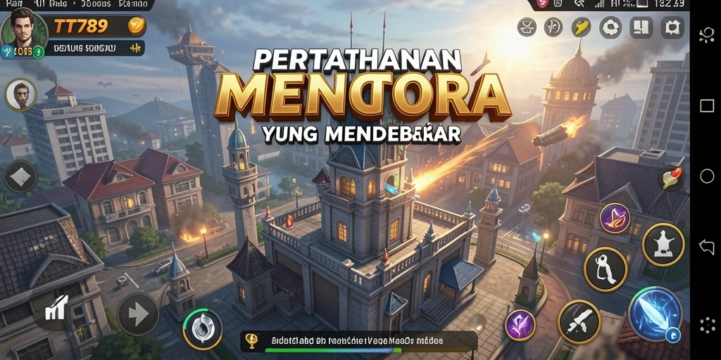 Tampilan gameplay menangkal serangan dalam game Tower Defense.